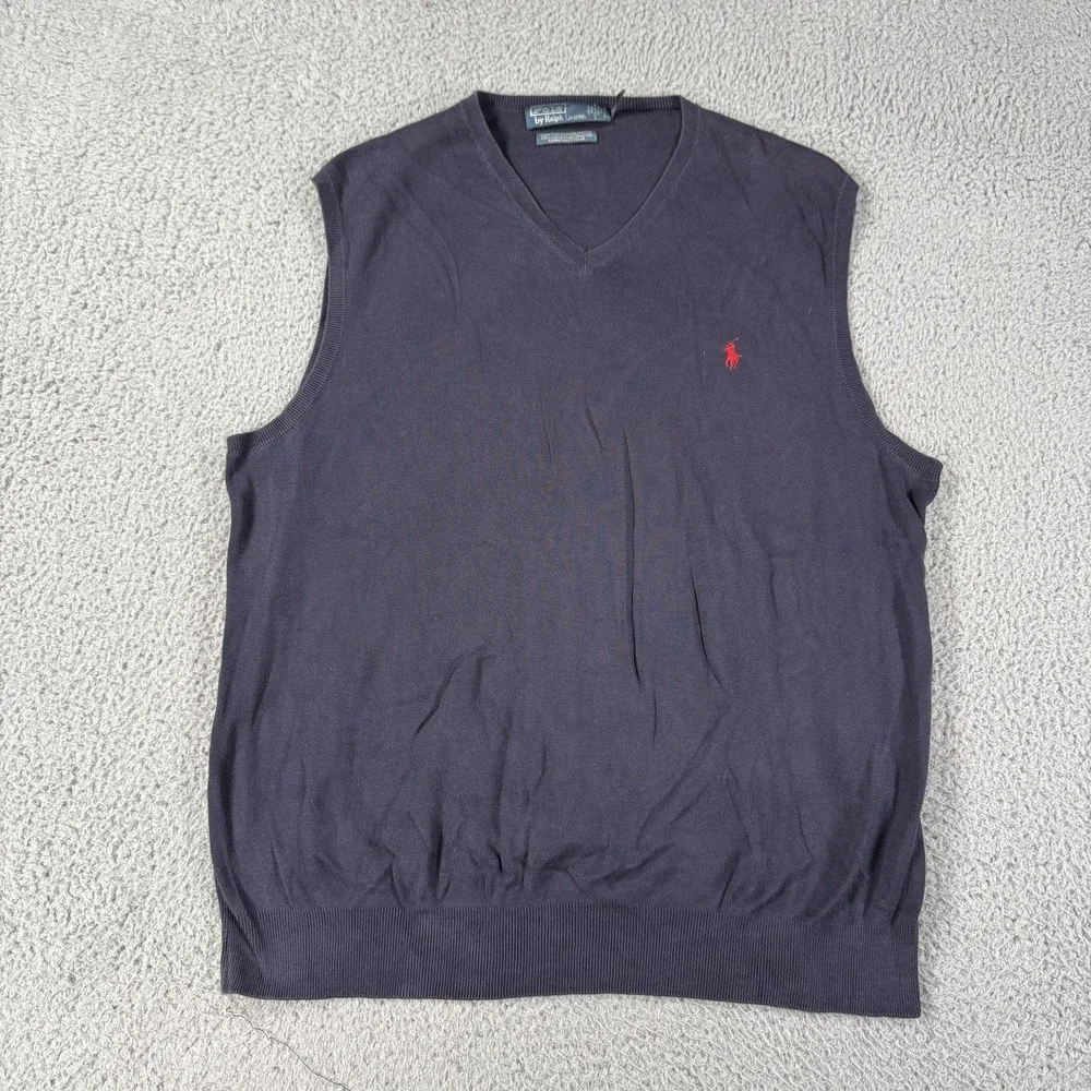 Polo Ralph Lauren Sweater Vest Mens XL Tall Navy Blue V Neck Sleeveless Pullover